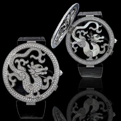 18k white gold diamond dragon Watch, signed CARTIER