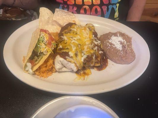 Taco, burrito and enchilada dinner