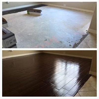 Bedroom faux-wood porcelain tile