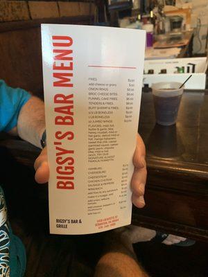 Bar menu