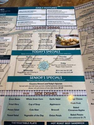 Menu as of May 2023