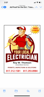 Master Electrician of Texas. # 8603