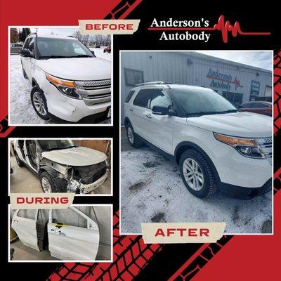 2011 Ford Explorer XLT 4WD crushed right front on slippery roads. Tore it down to fix invisible & visible damage. 5 Star Google Review!