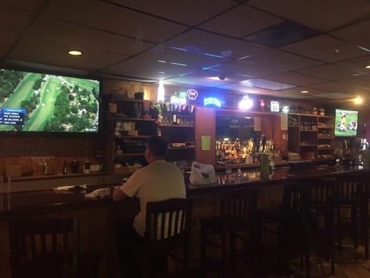 Two 65" TVs behind bar with ESPN sports package and 6 more 55" TVs surrounding pool tables!