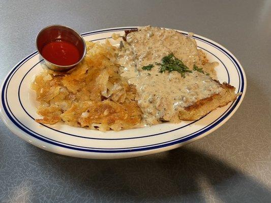 Biscuits and gravy w/hash browns