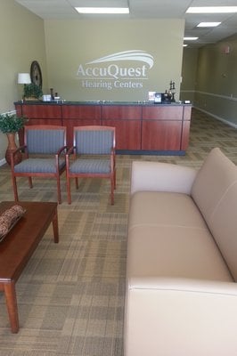 AccuQuest Hearing Centers - Comfy waiting area & reception desk