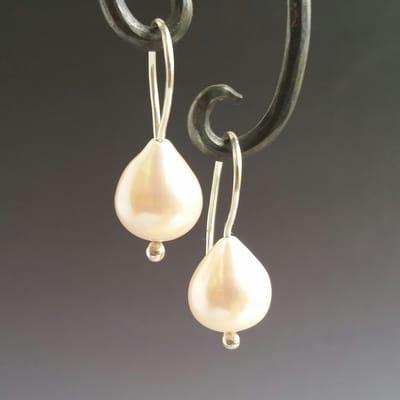 Freshwater pearls on low-tarnish argentium sterling, at the Lithia Artisans Market in Ashland Oregon.