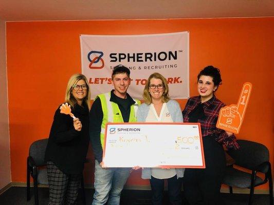 Spherion Sweepstakes winner!