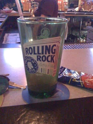 The drinks are good in a Rolling Rock glass