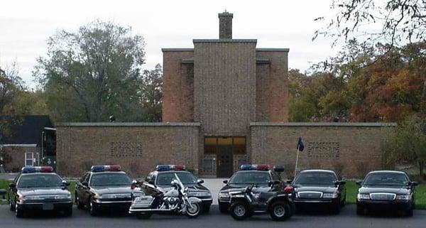 Town Hall with police vehicles