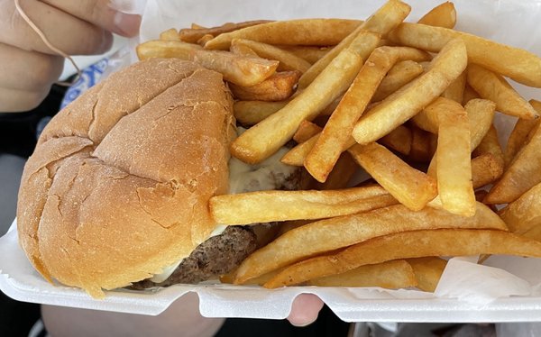 Magoo's burger with cheese and fries