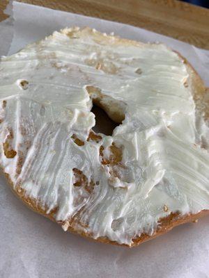 Cream cheese bagel took at least 25 minutes ordered a donut and got a cinnamon roll they took are ordered and ignored us until every on left