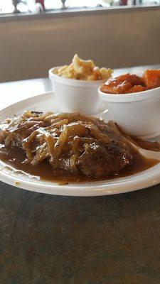 Liver and  Onions with Mac & Cheese and yams