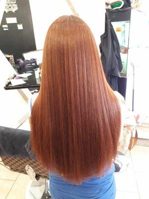 Keratin Treatment 
 from tangled - waved to streaking, healthy straight hair