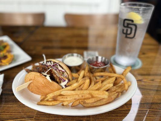 Pulled Pork, half order of Seasoned Shoestring Fries