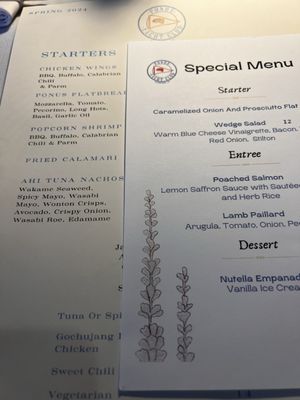 Menu and special(s)