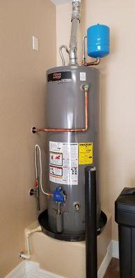 Clean water heater install with thermal expansion tank.