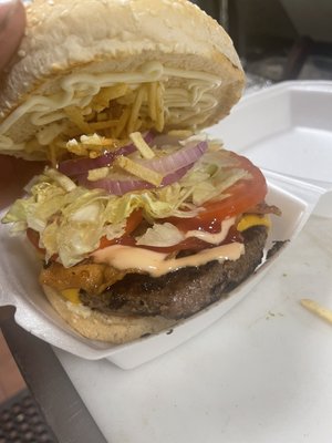 Hawaiin burger with bacon