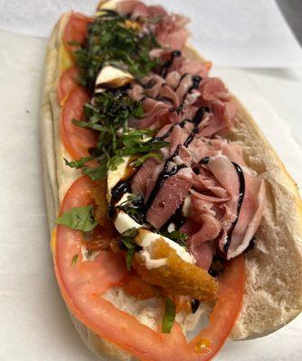 Caprese sub with prosciutto di Parma