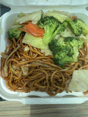 Steamed veggies and noodles. Veggies are delicious