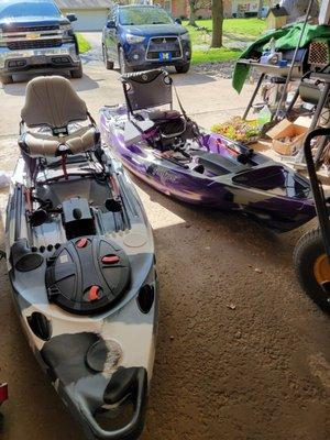 Feelfree kayaks ! Husbands is the Lure11.5 .The gorgeous purple is my Moken10 !