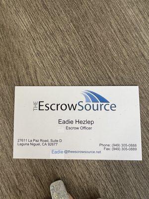 I worked with Eadie Hezlep , the Escrow Officer.