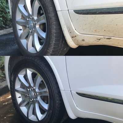 Today's before and after transformation of the wheel and fender: from dirty and grimy to polished and clean.