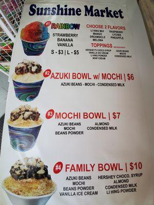 Our shave ice menu