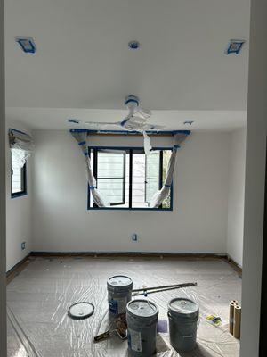 Ceilings are done. Walls need one more coat, it's coming along.