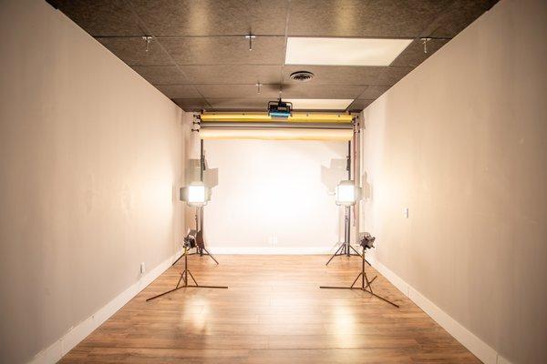 Our enclosed studio space. Lights and backdrops included in rentals.