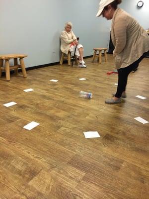 Playing games during obedience class.