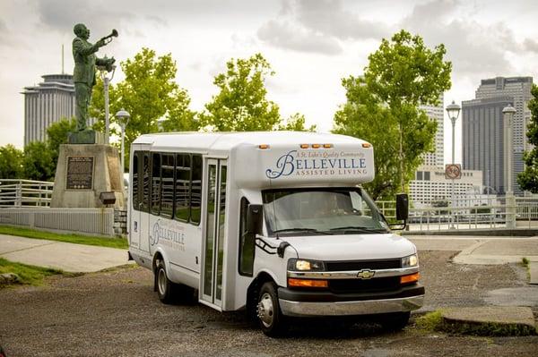 Belleville's shuttle bus, this can bring you to any appointments you may have. Also, takes Residents out to Walmart twice during the week.