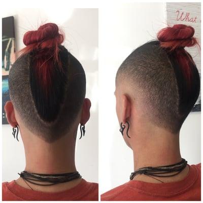 Burst Fade with red and black Mohawk