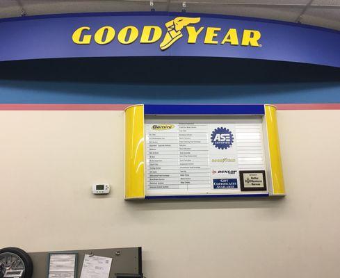 Some of the services provided at this Goodyear service location.