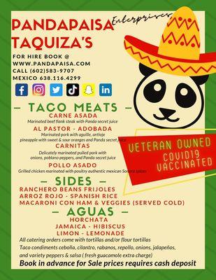 We are COVID19 vaccinated and bring a large selection of affordable Taquiza's taco buffet's to your event.