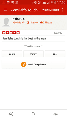 Part 3
 
 The only review this person left was on Jamilah's Touch Of Paradise's yelp which goes to show it is definitely Jamilah.