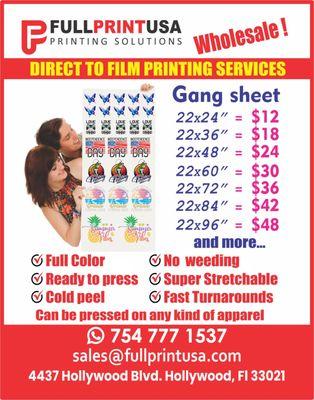 We print...you press
DTF gang sheet printing. High quality, fast turnarounds.