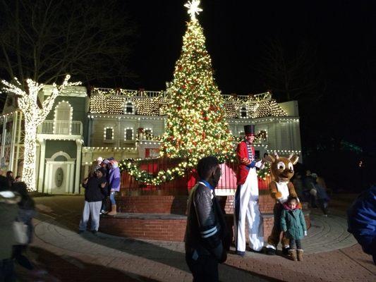 Every season has different decor in front of the theater. This is Christmas!