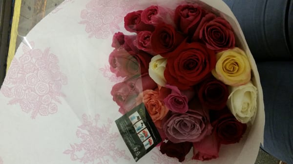 Two dozen roses for only $12. Any color. One dozen roses are $8.