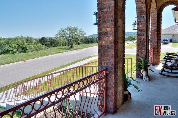 Wrought iron front patio handrails.