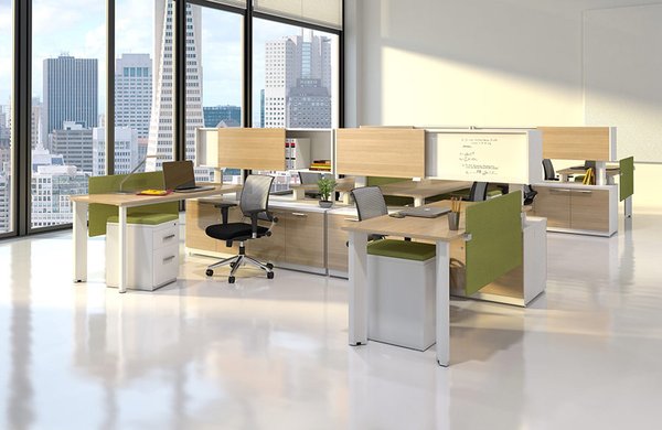 Modern open floor plan stations. These are such a great solution. The modern non cubical station.