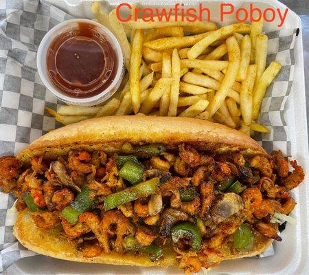 Grilled or Fried Crawfish Tails in a hoagie bread