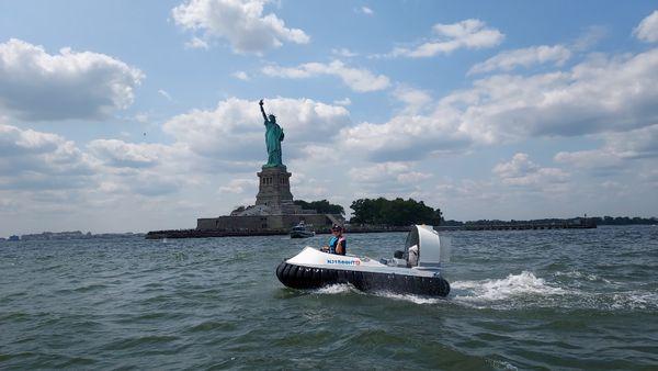 Cruising by Lady Liberty in a Hovercraft.