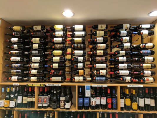 Our selection of specially curated wines, laid on its side so the corks don't dry out; Stag's Leap, Caymus, and more!