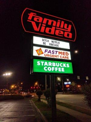 Street sign outside. Located next to Family Video and Starbucks.