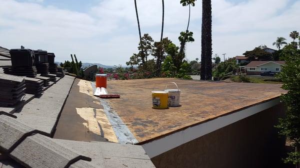 Repair in progress. Old flat roof removed.