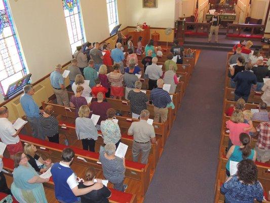 Worship at Sunday service.