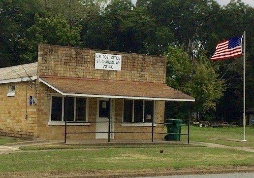 view of the front of the Saint Charles, Arkansas post office building