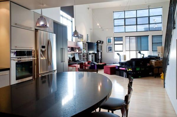 View from the kitchen of the rest of the built-ins Modern Spaces designed and installed.