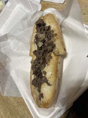 Cheese steak with fried onions and mayo, it's nice and packed! And tastes great!